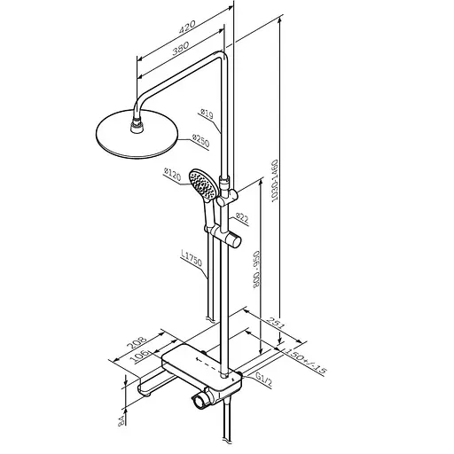 Душова система ShowerSpot Am.Pm Like black matt F0780722, Чорний матовий - фото 5