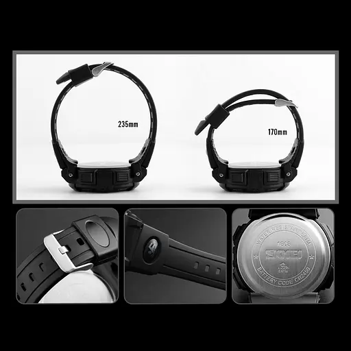 Чоловічий спортивний годинник Skmei 1303 з крокоміром Чорний - фото 8