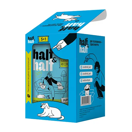 Набор влажных кормов Half & Half 5+1 для щенков, кусочки с индейкой в ​​соусе (6 шт. x 100 г)