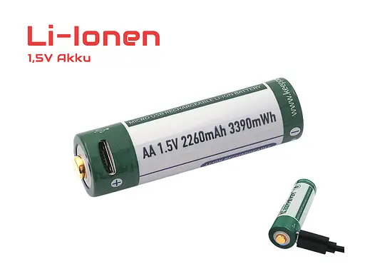 Акумулятор Keeppower AA 14500 1,5В 2260 mAh з microUS (Зелений з білим) - фото 5