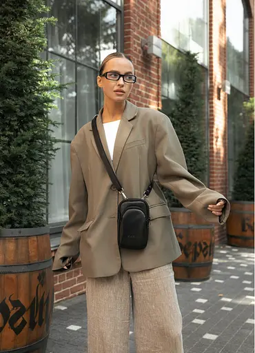 Женская кожаная сумка Sambag Modena для телефона черная 19 х 11 х 3 см (96093101) - фото 2