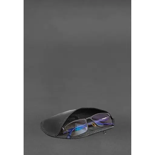 Кожаный чехол для очков BlankNote Crazy Horse с клапаном на резинке Черный - фото 2