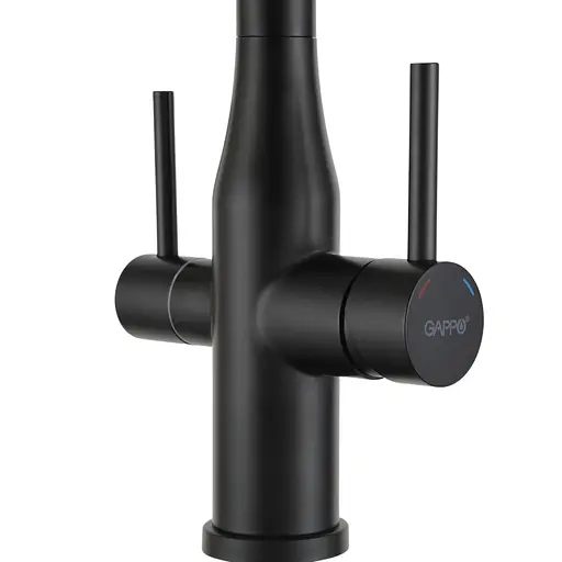 Смеситель для кухни на две воды Gappo G4399-76 гибкий излив нержавеющая сталь черный матовый - фото 4