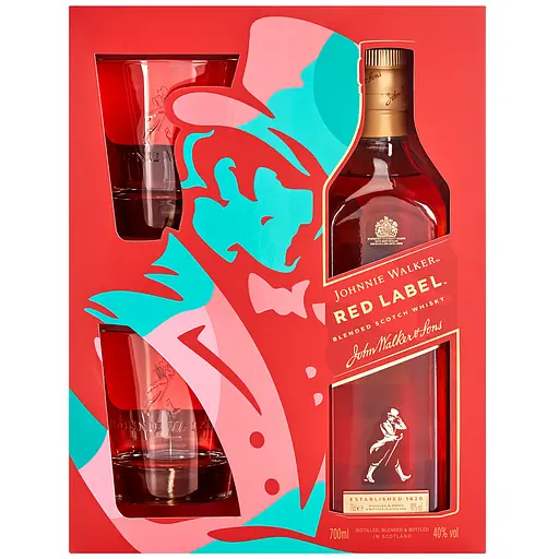 Уцінка. Віскі Johnnie Walker Red label Blended Scotch Whisky, 40%, 0,7 л + 2 келихи 