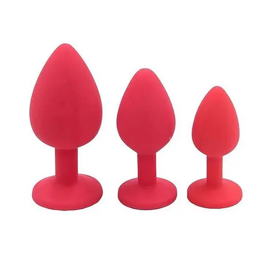 Набір анальних пробок силіконових з кристалом 72x27 мм / 80x35 мм / 94x42 мм червоний - фото 1