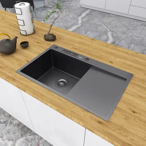 Чорна раковина на кухню Nett NB-7848(R) з правим крилом - фото 5