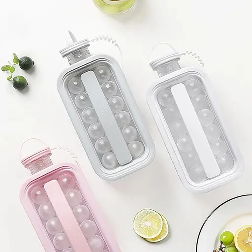 Форма для кубиков льда портативная силиконовая переносная бутылка на 17 шариков DIY ICE, Kitchen Master Розовый 86962 - фото 6