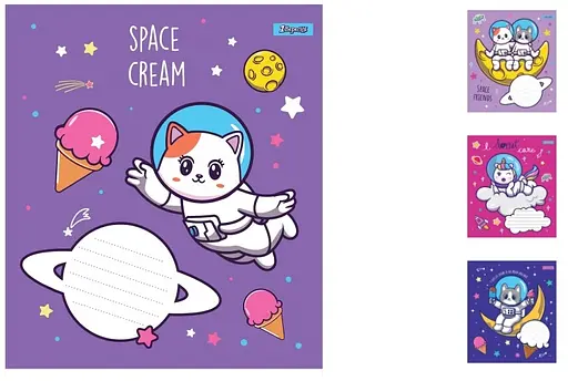Зошити учнівські 12 аркушів лінія. 1В Space friends, 25 шт. в упаковці