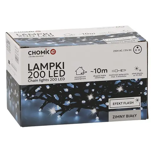 Гирлянда Chomik 200LED холодный белый с эффектом блеска 10 м (LED9485)