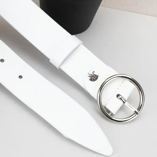Ремінь жіночий шкіряний JK-3542 білий (120 см) з круглою пряжкою - фото 4
