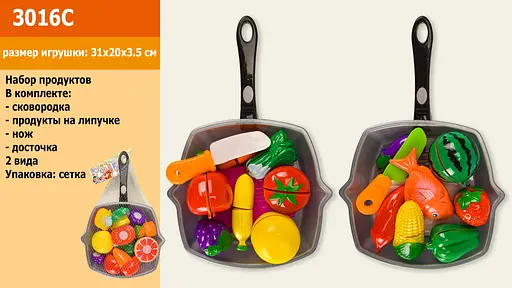 Продукти на липучці, сковорідка, ніж, дощечка, 30x20x6 см, 3016C (В асортименті) - фото 3