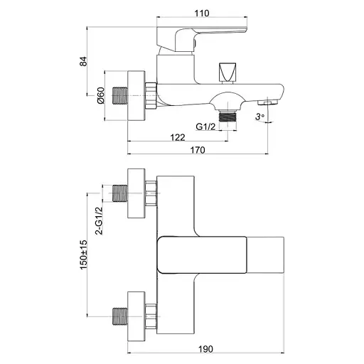 Смеситель для ванны и душа Cersanit Suaro S951-240 однорычажный Хром 30412 - фото 2