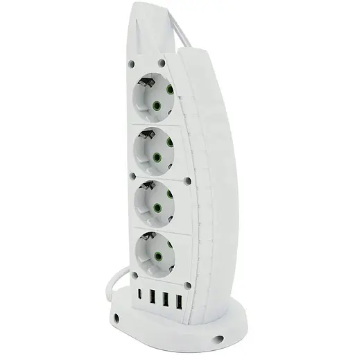 Мережевий фільтр F14, 8 розеток EU+3 USB+Type-C, кнопка включення з індикатором, 2 м, 3х0,75мм, 2500W, White, Box