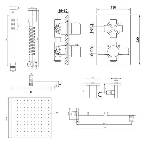 Душова система Kohlman Excelent 40 chrome з термостатом + BOX прихованого монтажу QW432HQ40, Хром - фото 2