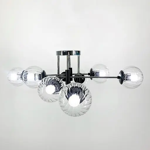 Люстра стельова в хромованому корпусі на 8 прозорих плафонів Ø 85 см | Арт. 51797/8 CH+BK+CL | Line F - фото 3