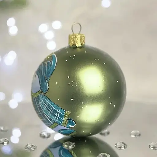 Ялинкова прикраса Санта Шоп Сніговик в синьому з синичкою скло (4820001112351) - фото 3