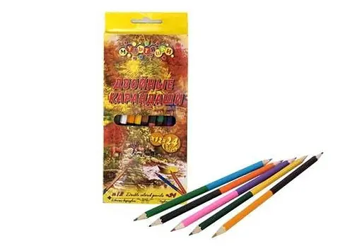 Карандаши двусторонние, 12 цветов, картонная коробка, 300 г