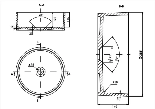 Раковина глянцевая накладная Amidicon Arena 385 из литого камня ARENA_39_HL, Белый - фото 4