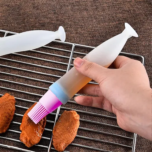 Пензлик кондитерський силіконовий з ємністю для олії маслянка з дозатором 17 см, A-plus Рожевий 86902 - фото 2