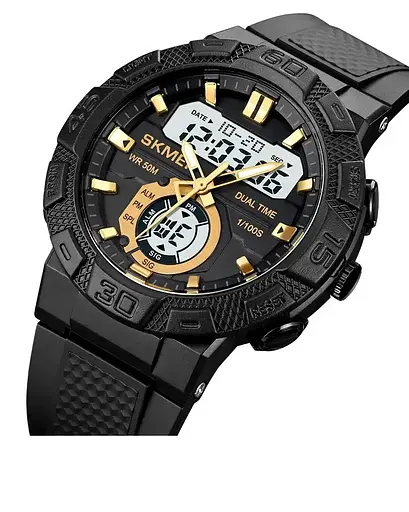 Чоловічий спортивний годинник Skmei 1881 (Чорний із золотистим і білим циферблатом) - фото 3
