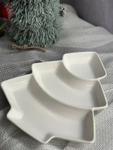 Менажница фарфоровая Stenson MC-4290-9 Елка на 3 секции 23 см Белый - фото 4