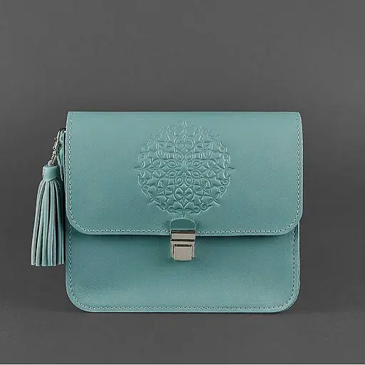 Шкіряна жіноча бохо-сумка Лілу бірюзова - фото 7