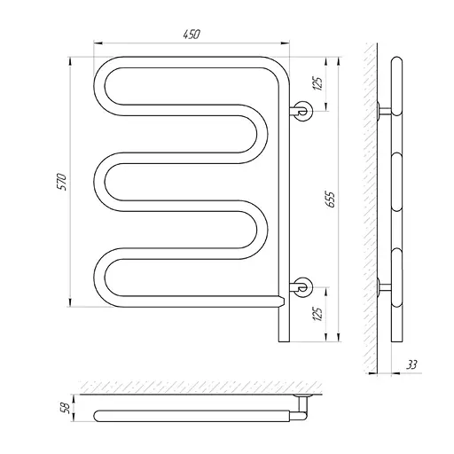 Электрический полотенцесушитель Laris Змеевик 25 РС5 450x570 поворотный Э 73207160, Хром - фото 4