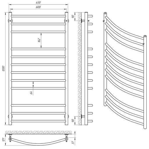 Водяна рушникосушка Laris Класік П12 600x1200 71207689, Хром - фото 5