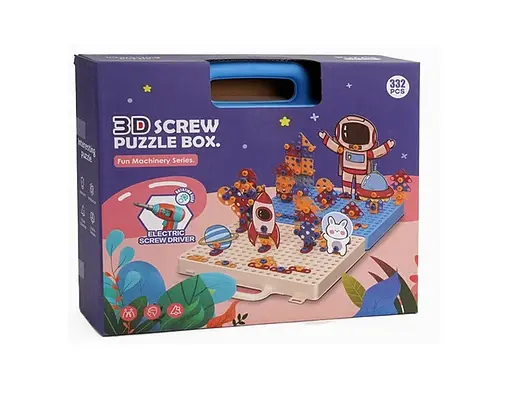 Мозаика H 321-332 B “Космос”, 332 детали, электро шуруповёрт, инструменты, чемодан, в коробке (6984680260104) - фото 1