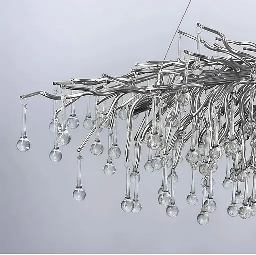 Розкішна видовжена люстра в хромі з скляними підвісами 150 см | Line F | Арт. MD9005-1500 CH OVAL - фото 4