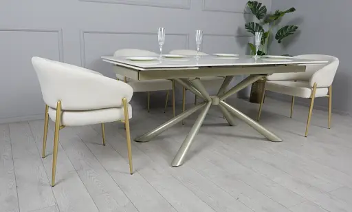 Стіл Рим обідній розкладний білий глянець 1800/2600x900x750 ноги шампань - фото 13