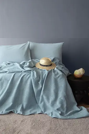 Постельное белье с покрывалом-пике Summerpunch Blue/простыня на резинке Issimo Home pbe0051413 - фото 1