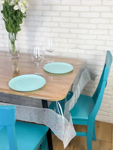 Скатерть силиконовая с серебряной стразовой лентой 340х150 см - фото 2