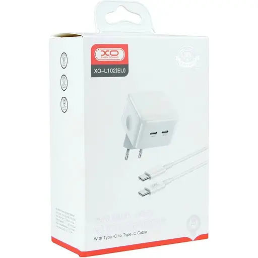 Мережевий зарядний пристрій XO L102 EU Dual PD2.0/3.0 type-C port 35W QC2.0/3.0 Type-C to Type-C White - фото 2