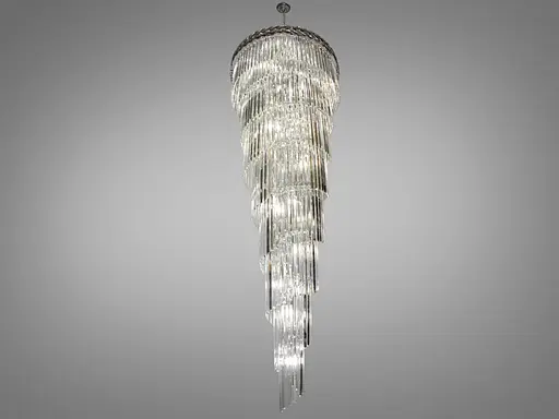 Современная каскадная хрустальная люстра на 54 лампы серебряного цвета. - фото 1