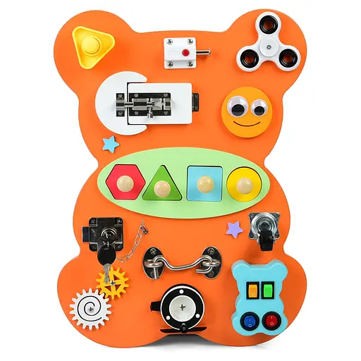 Дерев’яна іграшка Бізіборд Ведмедик, 29.5x40.5 см, замки, сортер