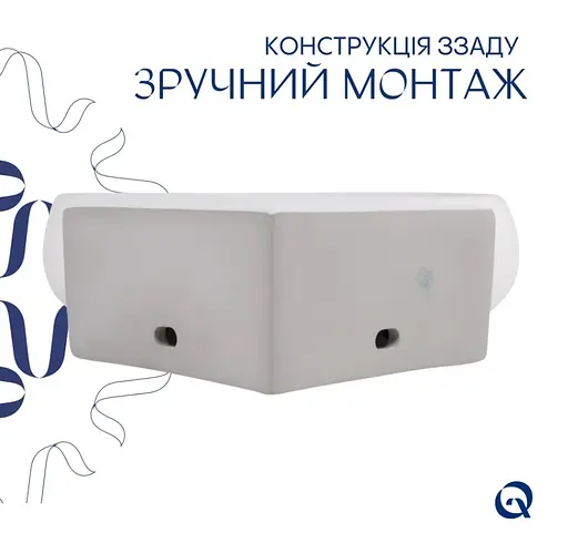 Раковина подвесная Qtap Leo N 380x360x130 мм, White, угловая, овальная, без донного клапана QT11115010WN - фото 4
