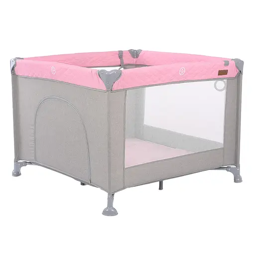 Детский манеж El Camino ME 1097 Pink Gray из льна розово-серый.