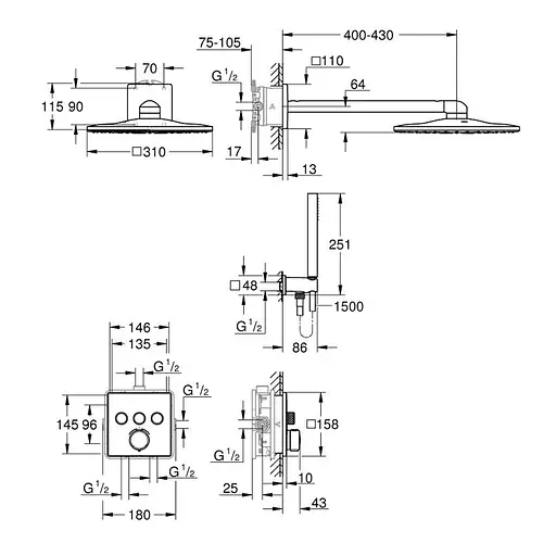 Душова система прихованого монтажу термостатична Grohe QuickFix Precision Smartcontrol Cube 34875000, Хром - фото 2