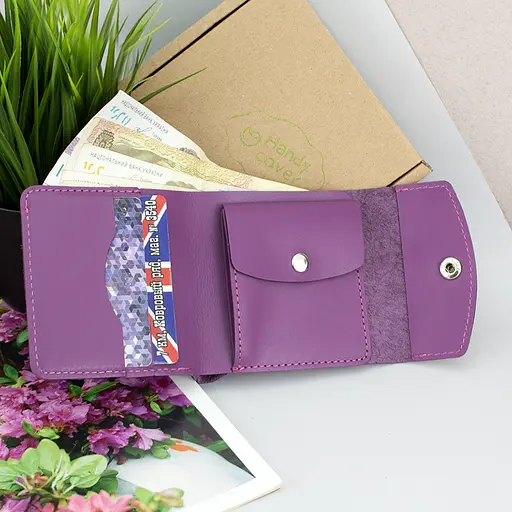 Кошелек женский кожаный маленький на кнопке Handycover HC0062 фуксия - фото 2