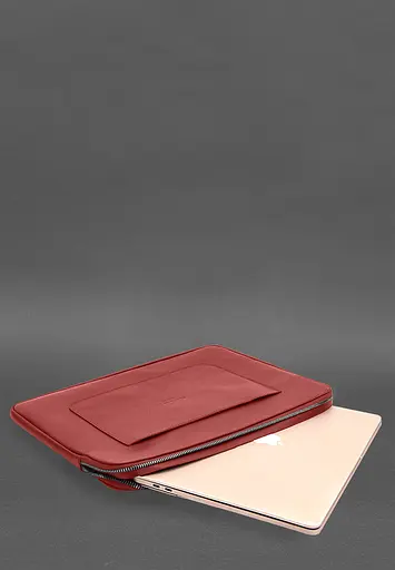 Кожаный чехол BlankNote для ноутбука на молнии с хлястиком и карманом Красный - фото 5
