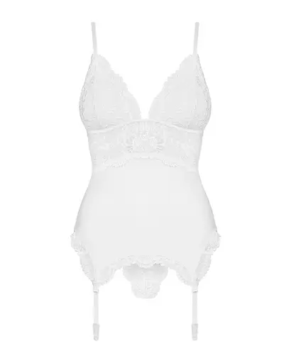 Сатиновый кружевной корсет Obsessive Obsessive 810-COR-2 babydoll & thong S/M - фото 5