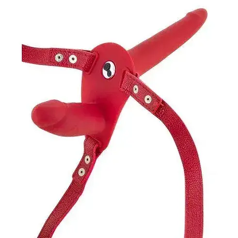 Двойной страпон Fetish Tentation Vibrating Strap-On with Double Dildo Red с вибрацией