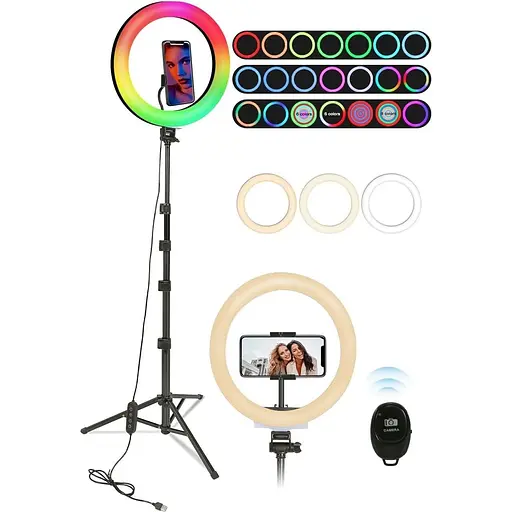 Кольцевой светильник Railee со штативом Светодиодный кольцевой светильник RGB 25,9 см со штативом для камеры