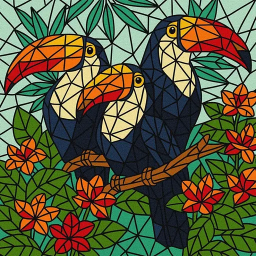 Картина за номерами "Вітраж. Тріо туканів" ©art_selena_ua KHO5169, 30x30 см