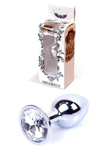 Металева анальна пробка з кристалом Boss Jewellery Silver 7 см (прозорий)