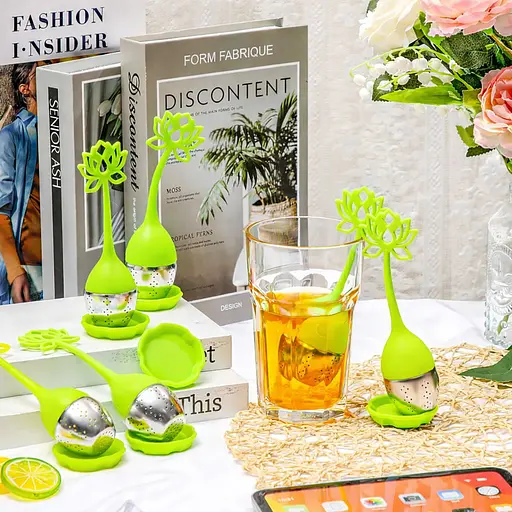 Заварник ситечко для заваривания для чая силиконовый в виде цветка лотоса Салатовый 88281 - фото 3