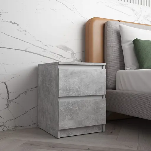 Приліжкова тумба Vays R-5 Бетон-Білі планки, 2 шухляди без ручок, ЛДСП 40×40×53 см - тумба в спальню