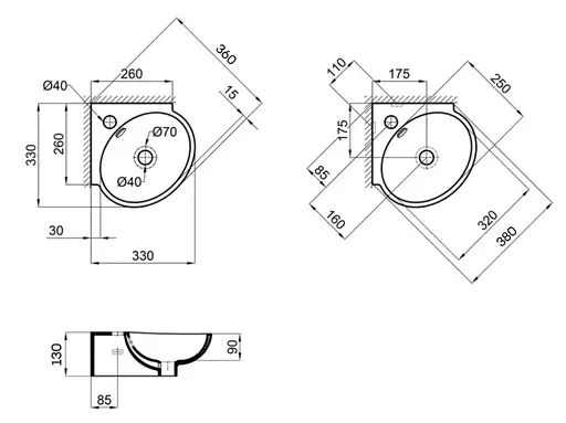 Раковина подвесная Qtap Leo N 380x360x130 мм, White, угловая, овальная, без донного клапана QT11115010WN - фото 7