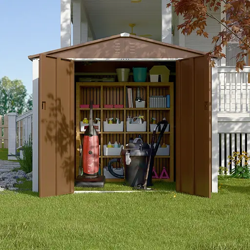 Хозблок-сарай металлический DS-03 с двускатной крышей 200х240х180 см. Коричневый - фото 2